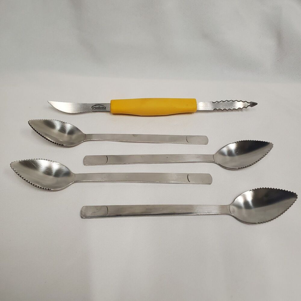 Trudeau 5pc Stainless Steel Serrated Grapefruit Spoon & Knife Set